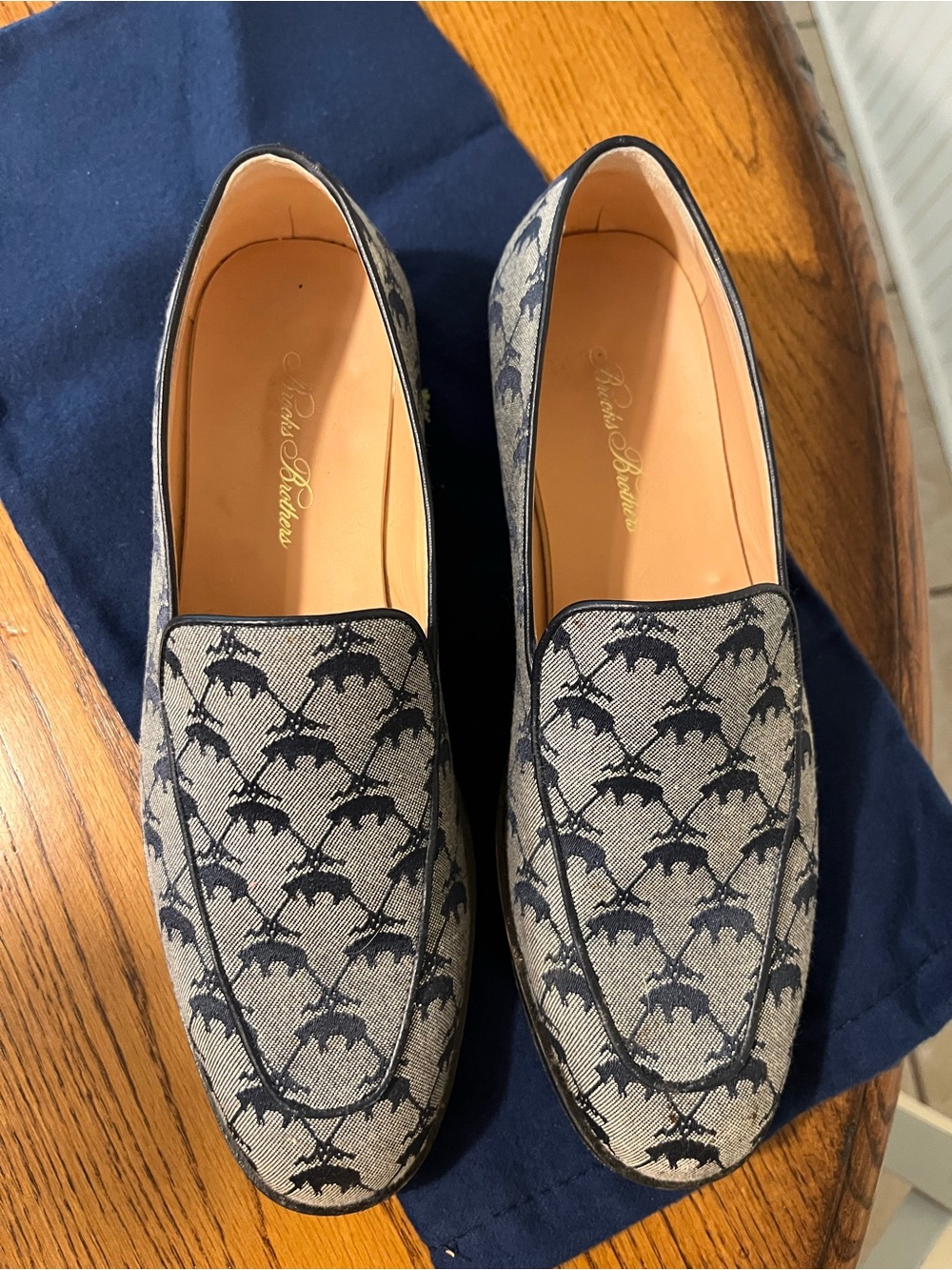 Brooks Brothers Logo Navy and Gray Patterned Slip-On Loafers